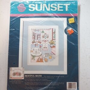 NWT Restful Bath Counted Cross Stitch Sampler Kit, Sunset 13562, Bathroom